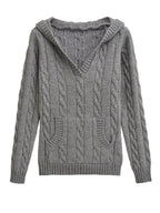 P|H - Hooded Cable-Knit V-Neck Sweater Theresa