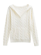 P|H - Hooded Cable-Knit V-Neck Sweater Theresa