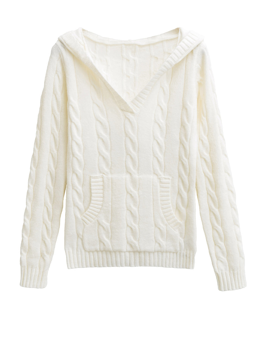 P|H - Hooded Cable-Knit V-Neck Sweater Theresa