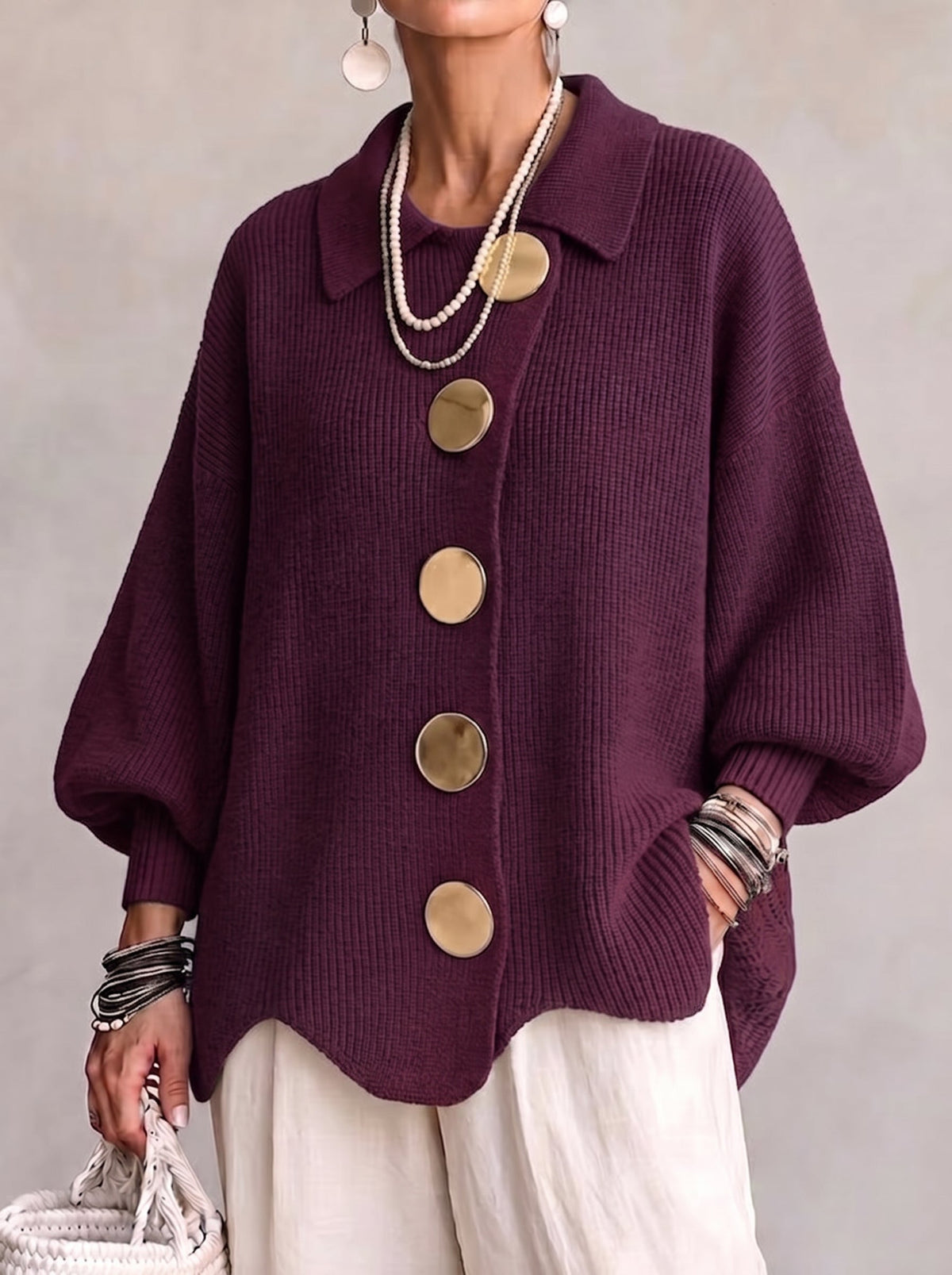 P|H - Oversized Collared Knit Cardigan Donna