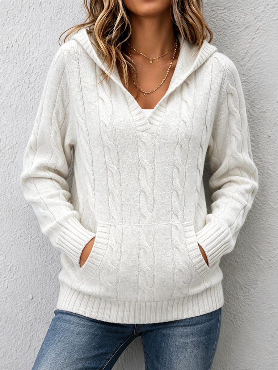 P|H - Hooded Cable-Knit V-Neck Sweater Theresa
