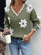 P|H - Floral Scalloped V-Neck Sweater Janet