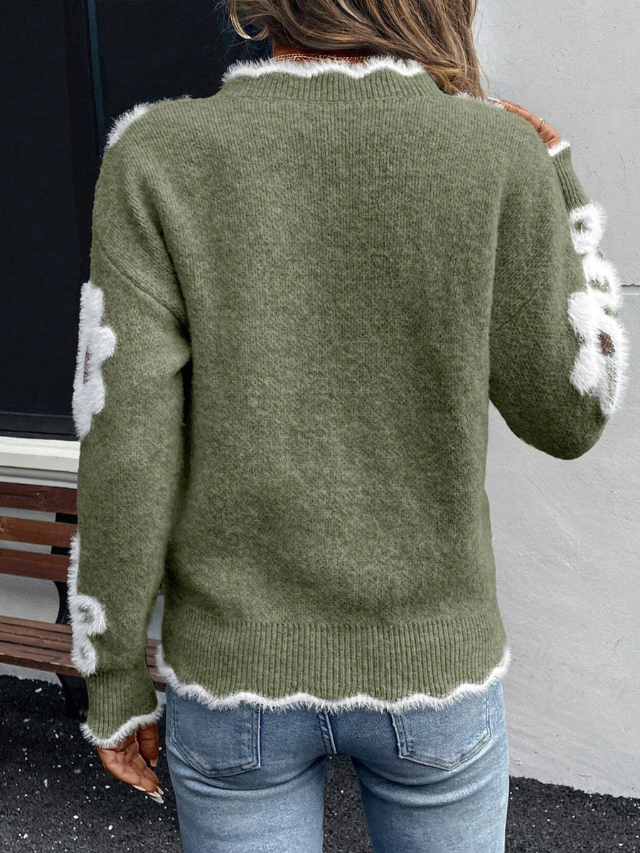 P|H - Floral Scalloped V-Neck Sweater Janet