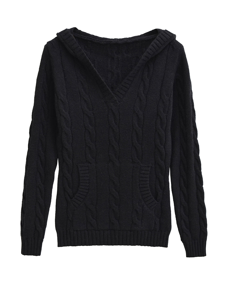 P|H - Hooded Cable-Knit V-Neck Sweater Theresa