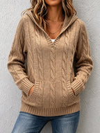P|H - Hooded Cable-Knit V-Neck Sweater Theresa