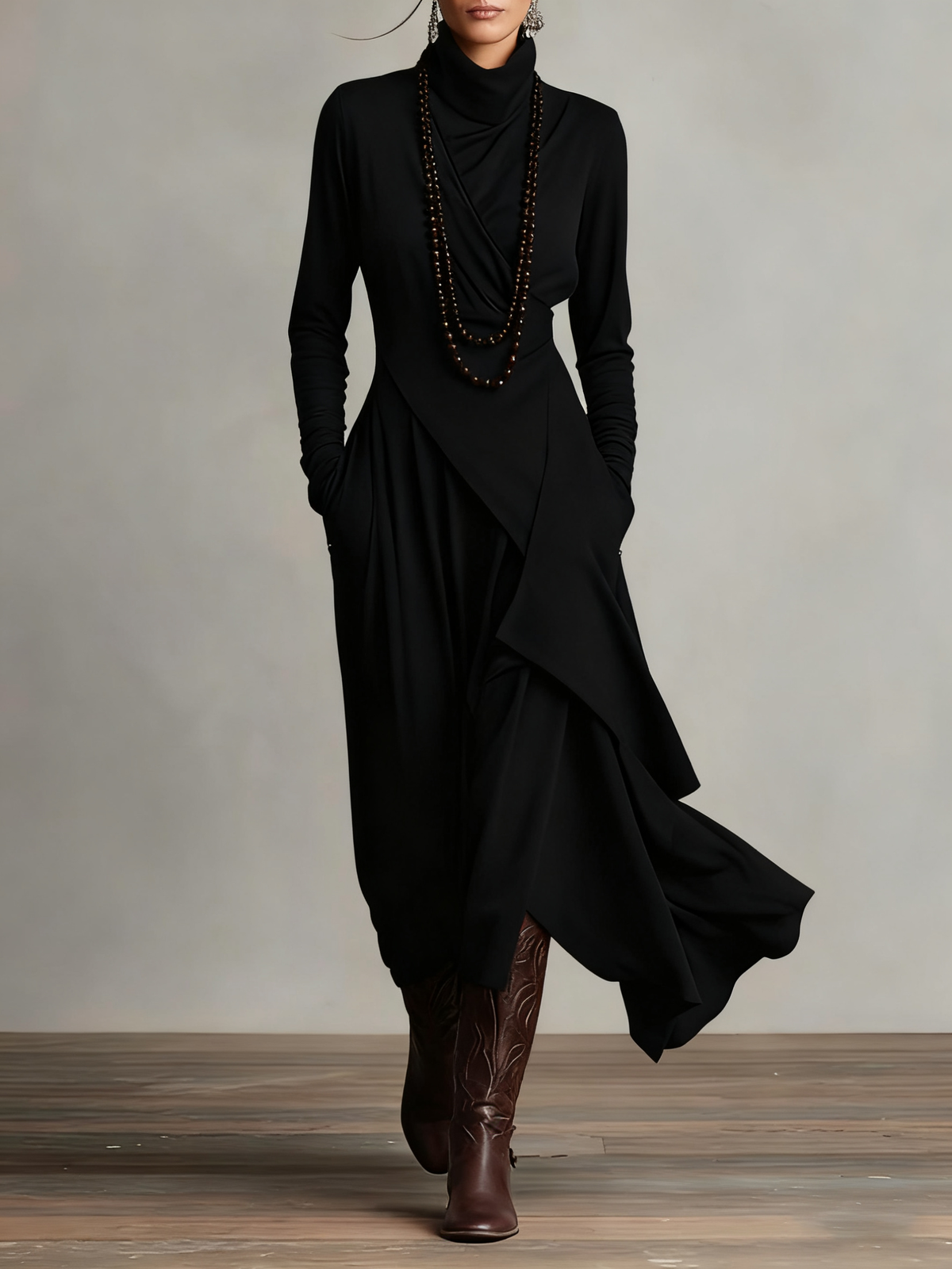 P|H - Asymmetric Turtleneck Maxi Dress for Women Joyce