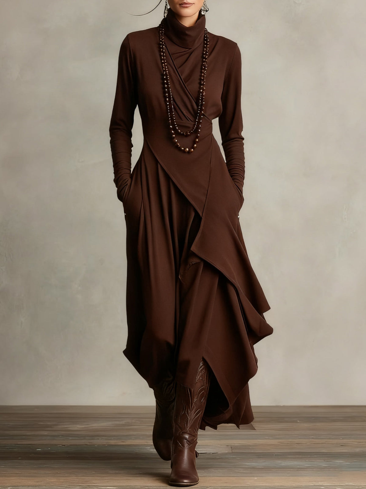 P|H - Asymmetric Turtleneck Maxi Dress for Women Joyce