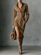 P|H - Belted Collared Shirt Dress for Women Donna