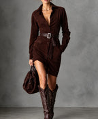 P|H - Belted Collared Shirt Dress for Women Donna