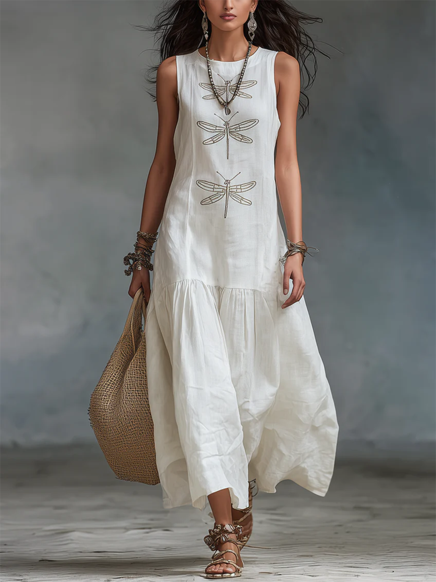 P|H - Dragonfly Embroidered Maxi Dress for Women Helen