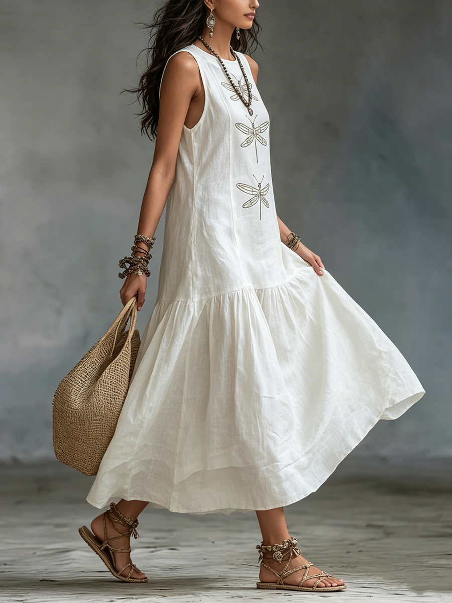 P|H - Dragonfly Embroidered Maxi Dress for Women Helen