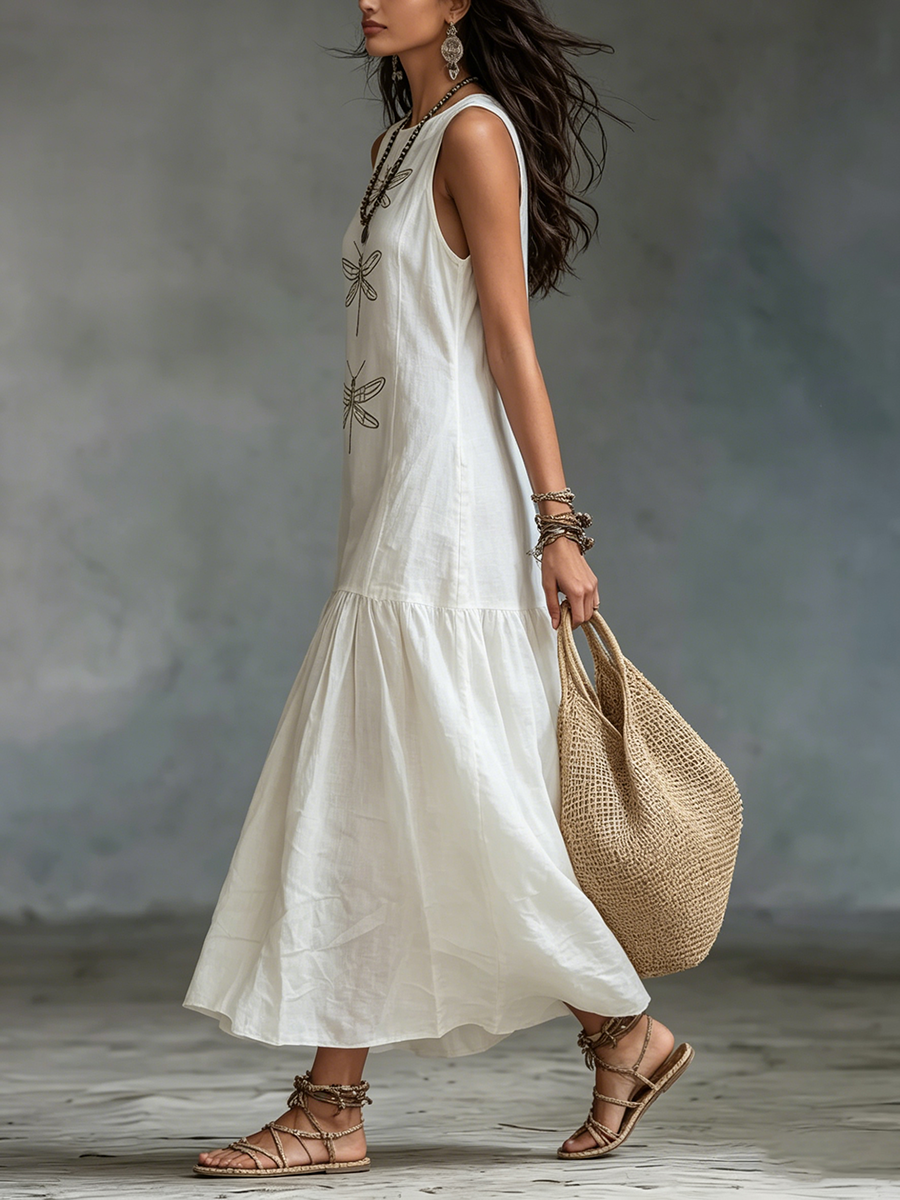 P|H - Dragonfly Embroidered Maxi Dress for Women Helen