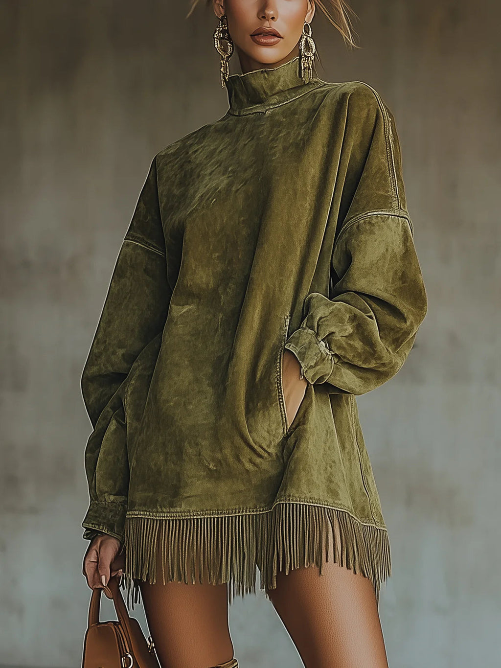 P|H - Oversized Fringe Turtleneck Dress for Women Dorothy