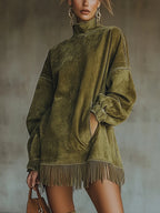 P|H - Oversized Fringe Turtleneck Dress for Women Dorothy