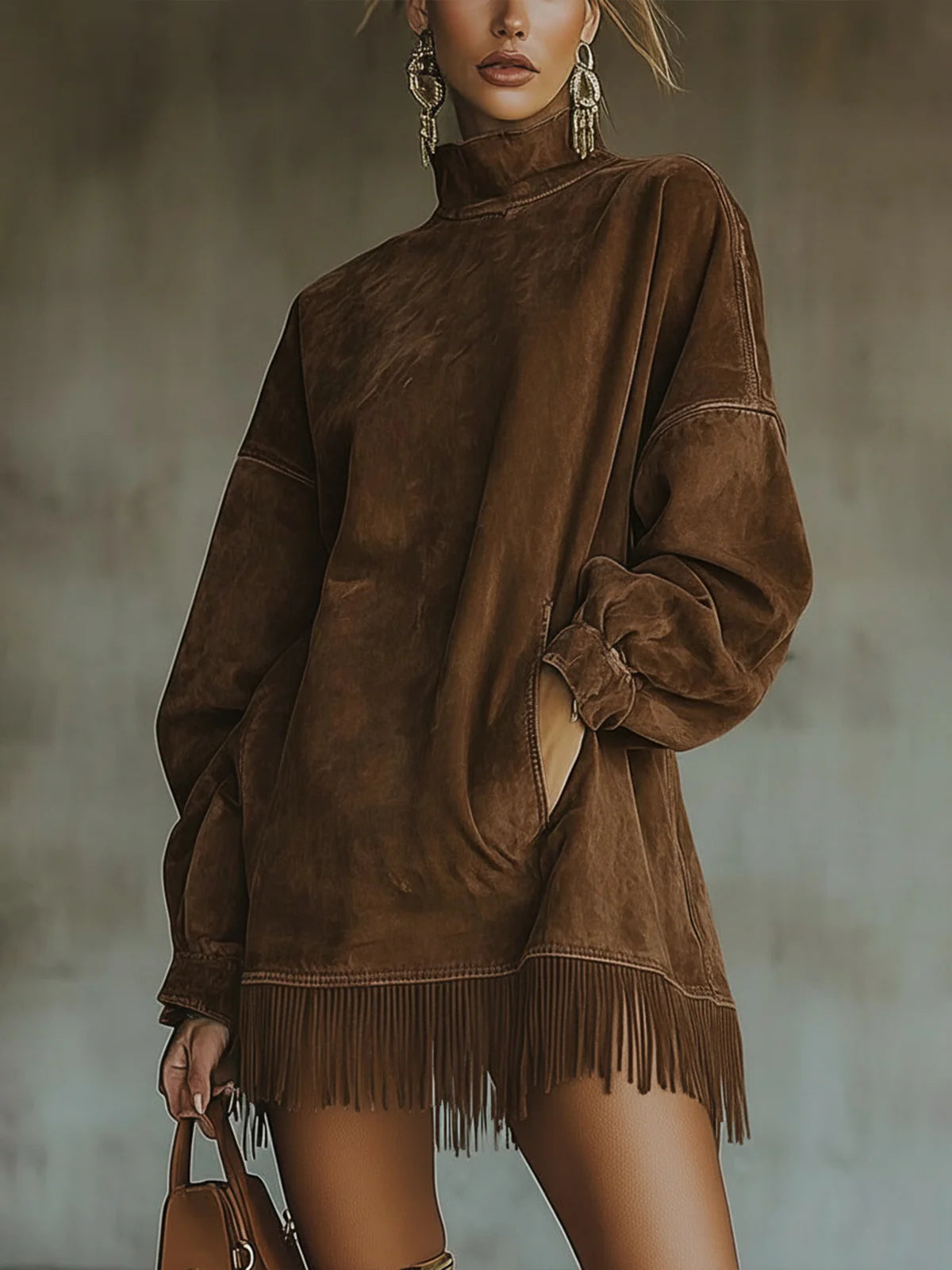 P|H - Oversized Fringe Turtleneck Dress for Women Dorothy