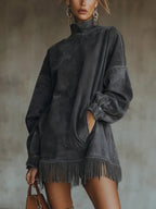 P|H - Oversized Fringe Turtleneck Dress for Women Dorothy