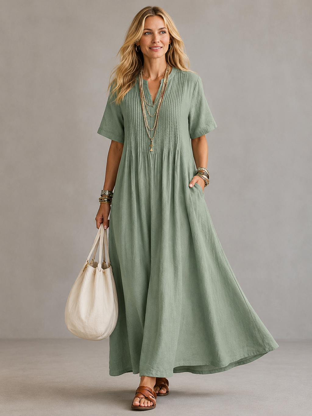 P|H - Pintuck Pleated Maxi Dress for Women Linda