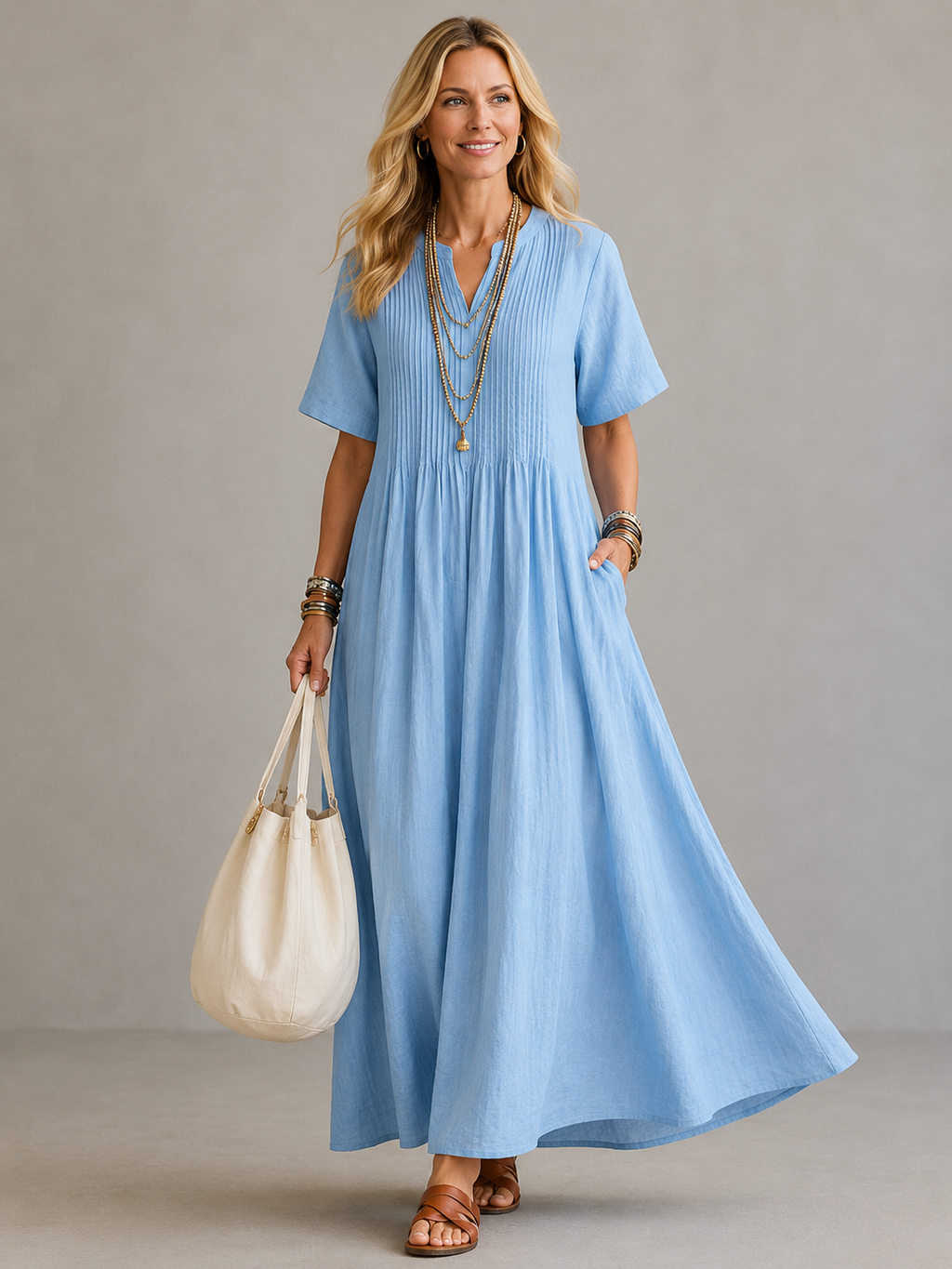 P|H - Pintuck Pleated Maxi Dress for Women Linda
