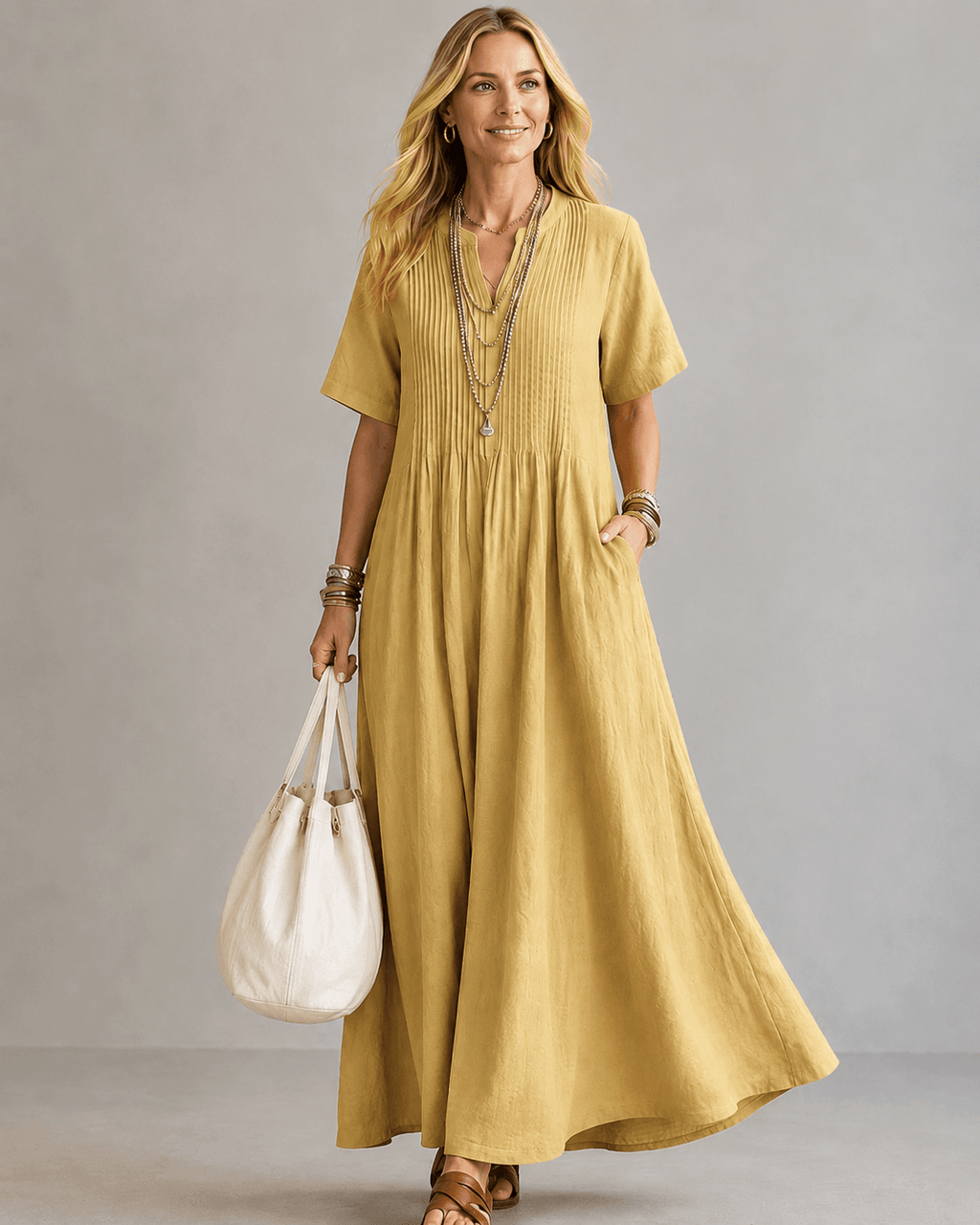 P|H - Pintuck Pleated Maxi Dress for Women Linda