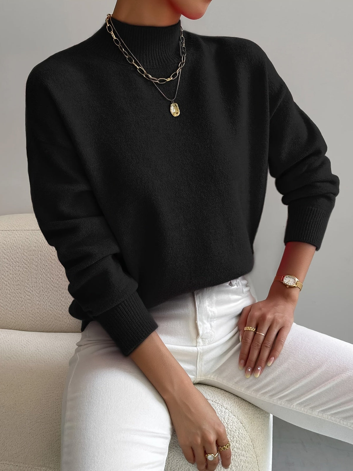 P|H - Soft Mock Neck Knit Sweater for Women Eleanor