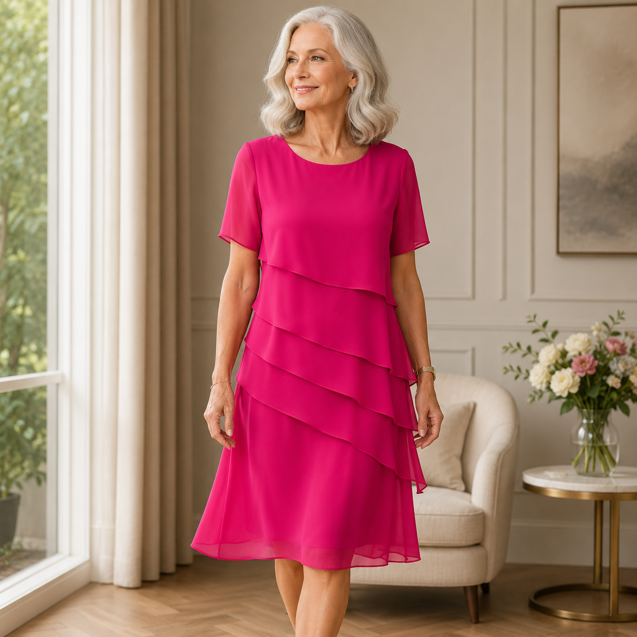 P|H - Elegant Flowing Ruffle Dress Janet