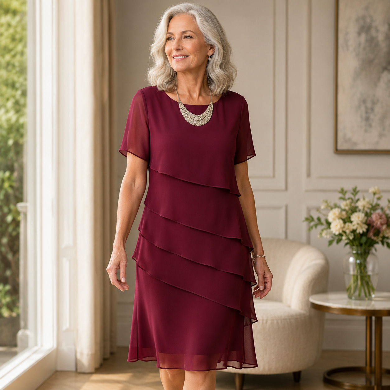 P|H - Elegant Flowing Ruffle Dress Janet