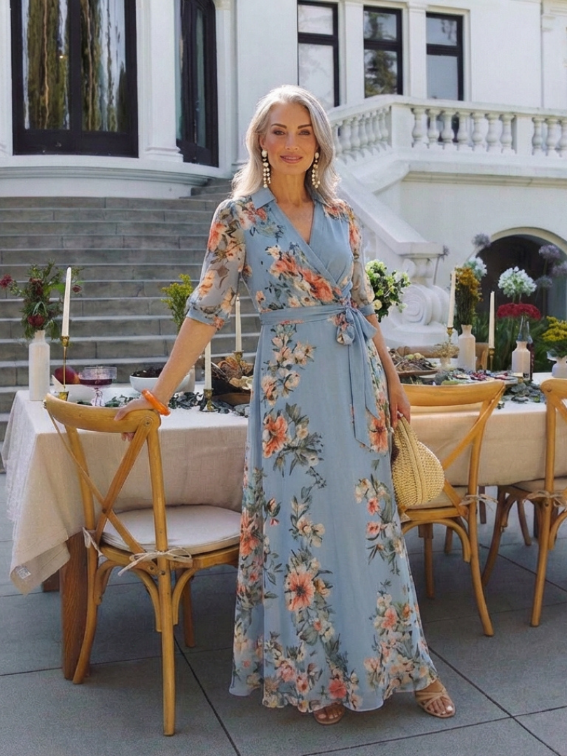 P|H - Floral V-Neck Maxi Wrap Dress Charlotte
