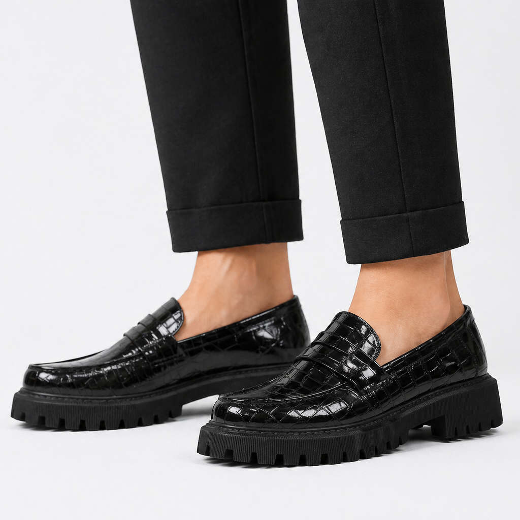 P|H - Croc Embossed Lug Sole Loafers Sharon