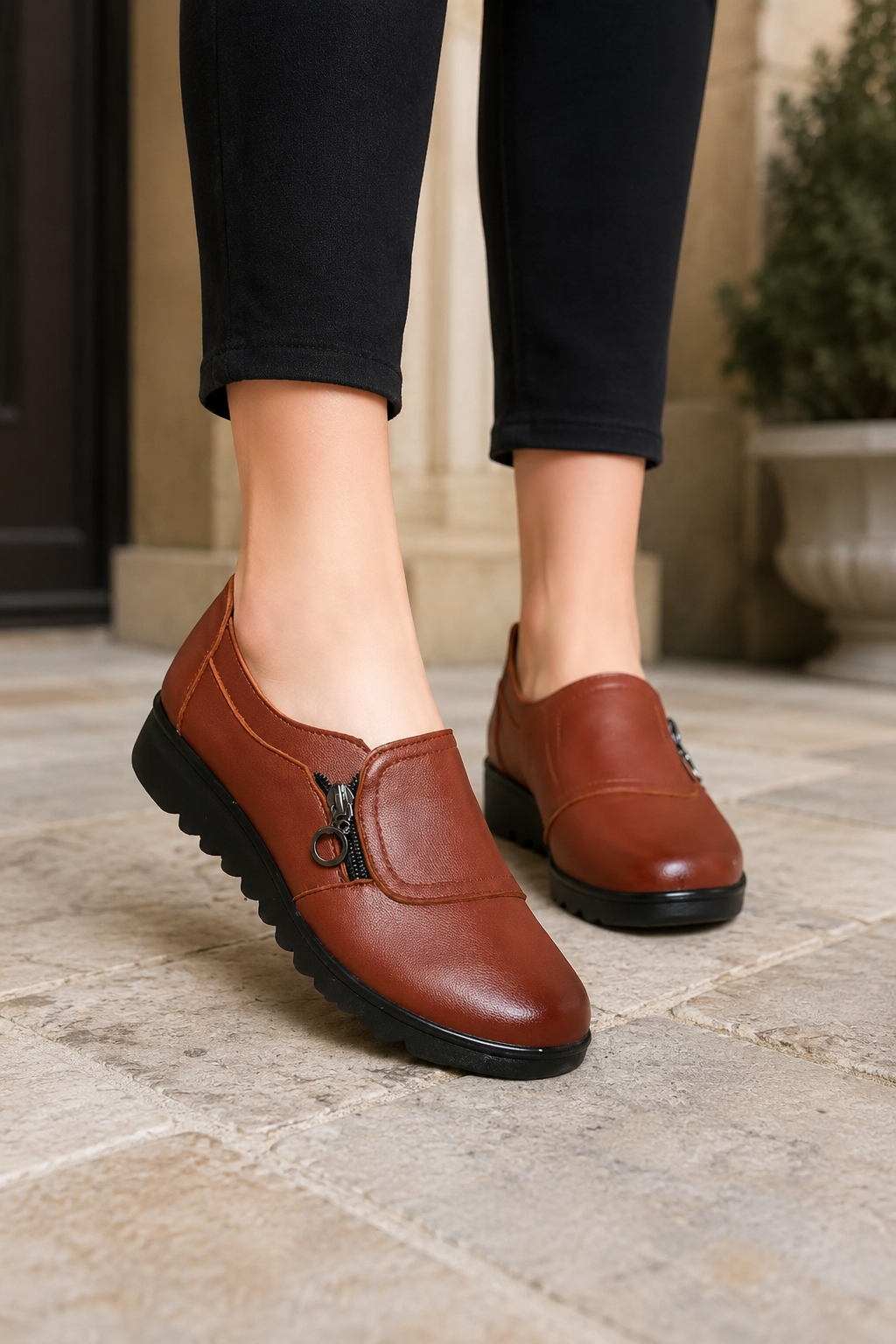 P|H - Side Zip Ridged Sole Loafers Diane